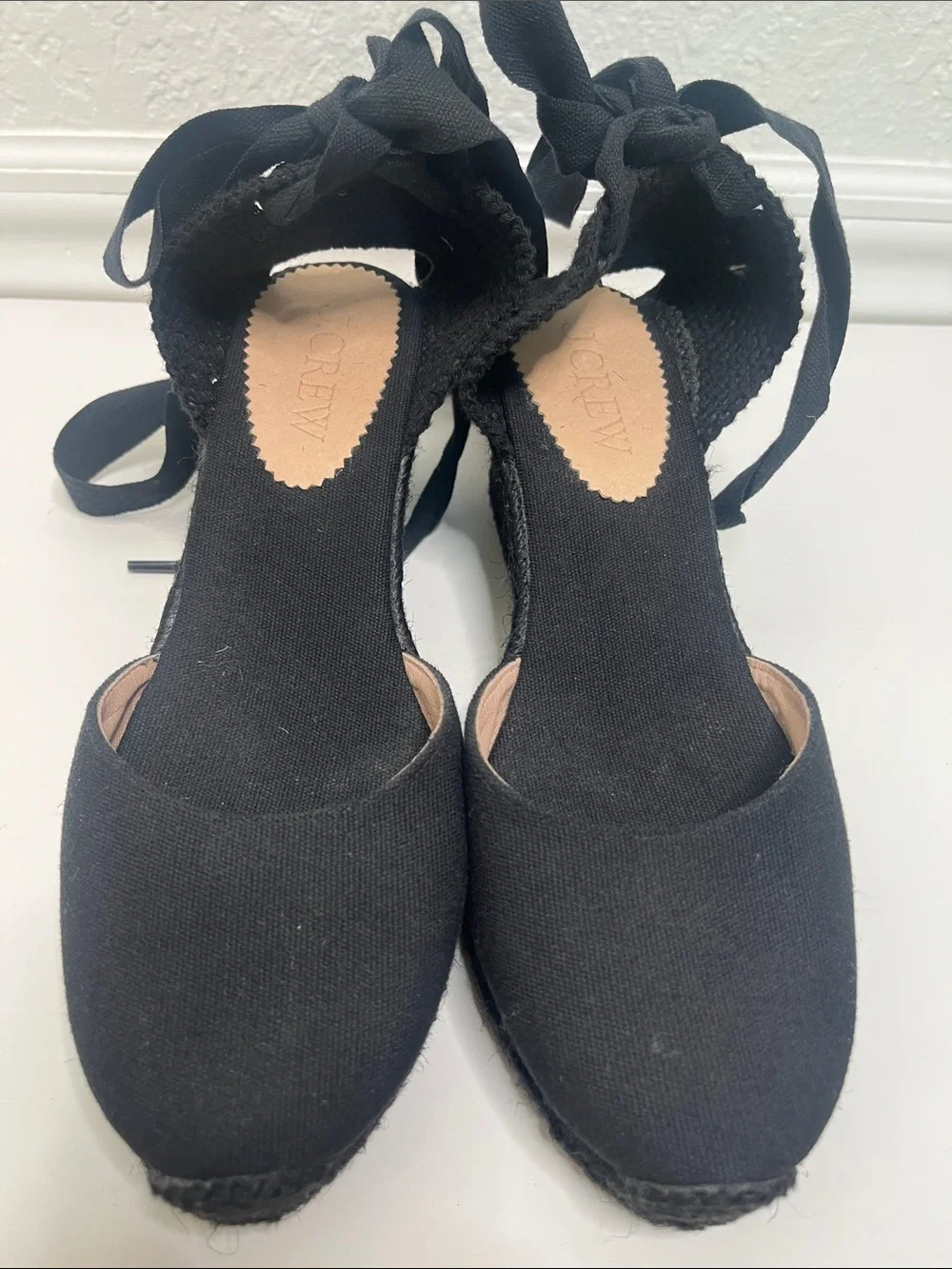 J Crew Lace Up Black Wedge Espadrille Sz 8.5
